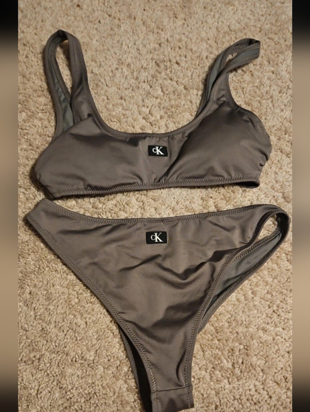Calvin Klein Gray Scoop Bikini Set Small